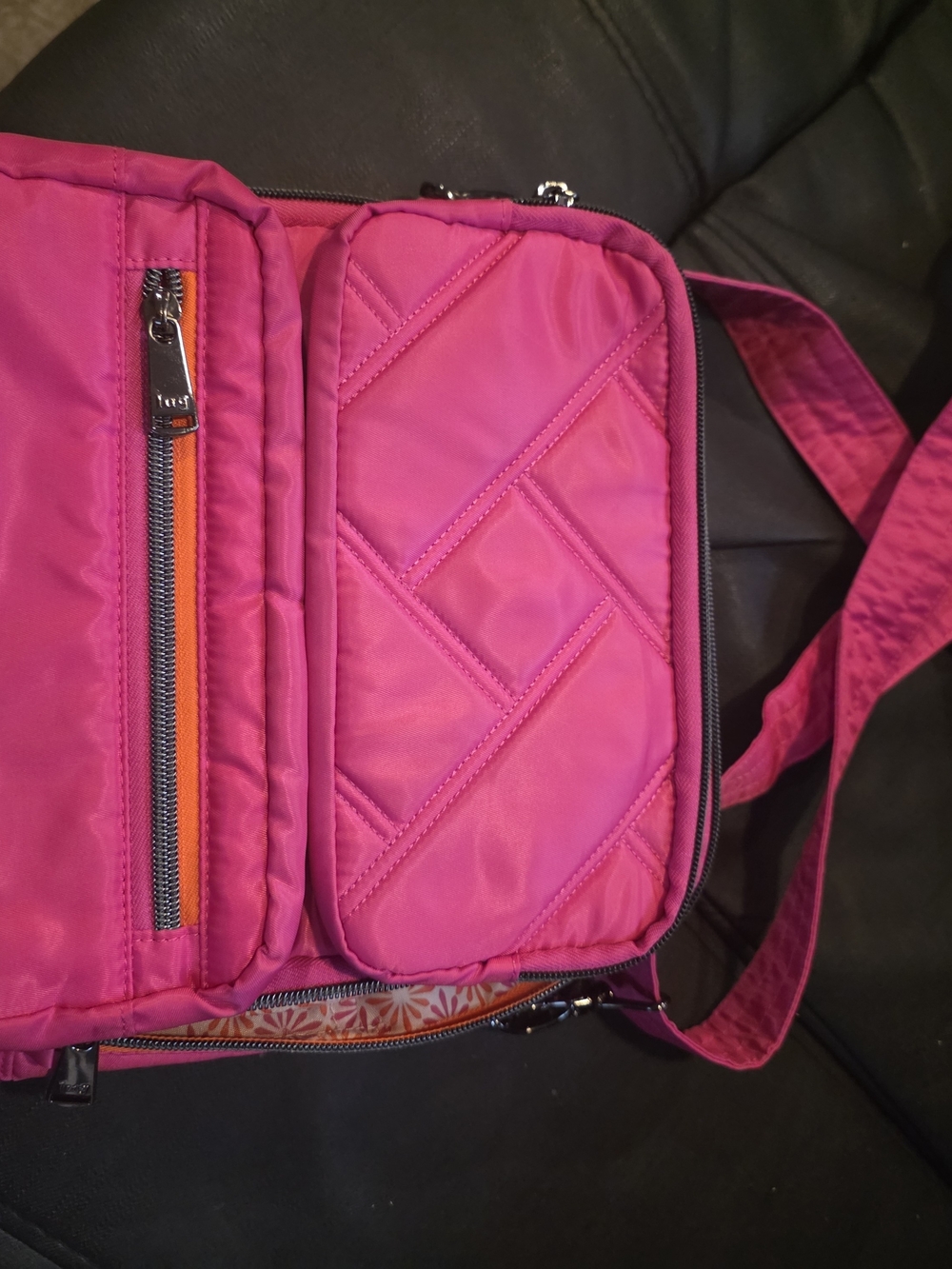 Lug Wrangler Medium Pink Cargo Crossbody Bag  Wide Guitar Strap Orange Trim - Picture 2 of 11